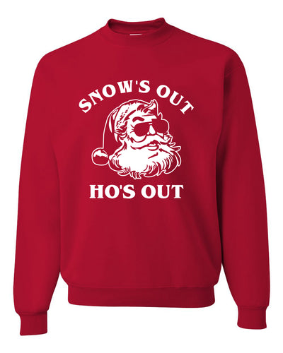 Santa Snow's Out Ho's Out Ugly Christmas Sweater Unisex Crewneck Graphic Sweatshirt