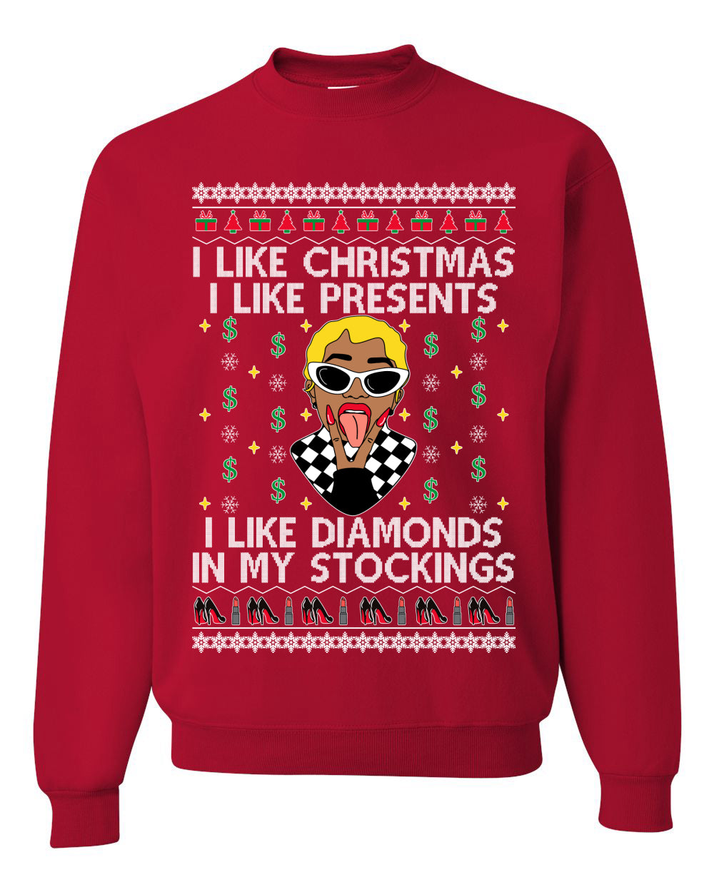 I Like Christmas, I like Presents Cardi Ugly Christmas Sweater Unisex Crewneck Sweatshirt