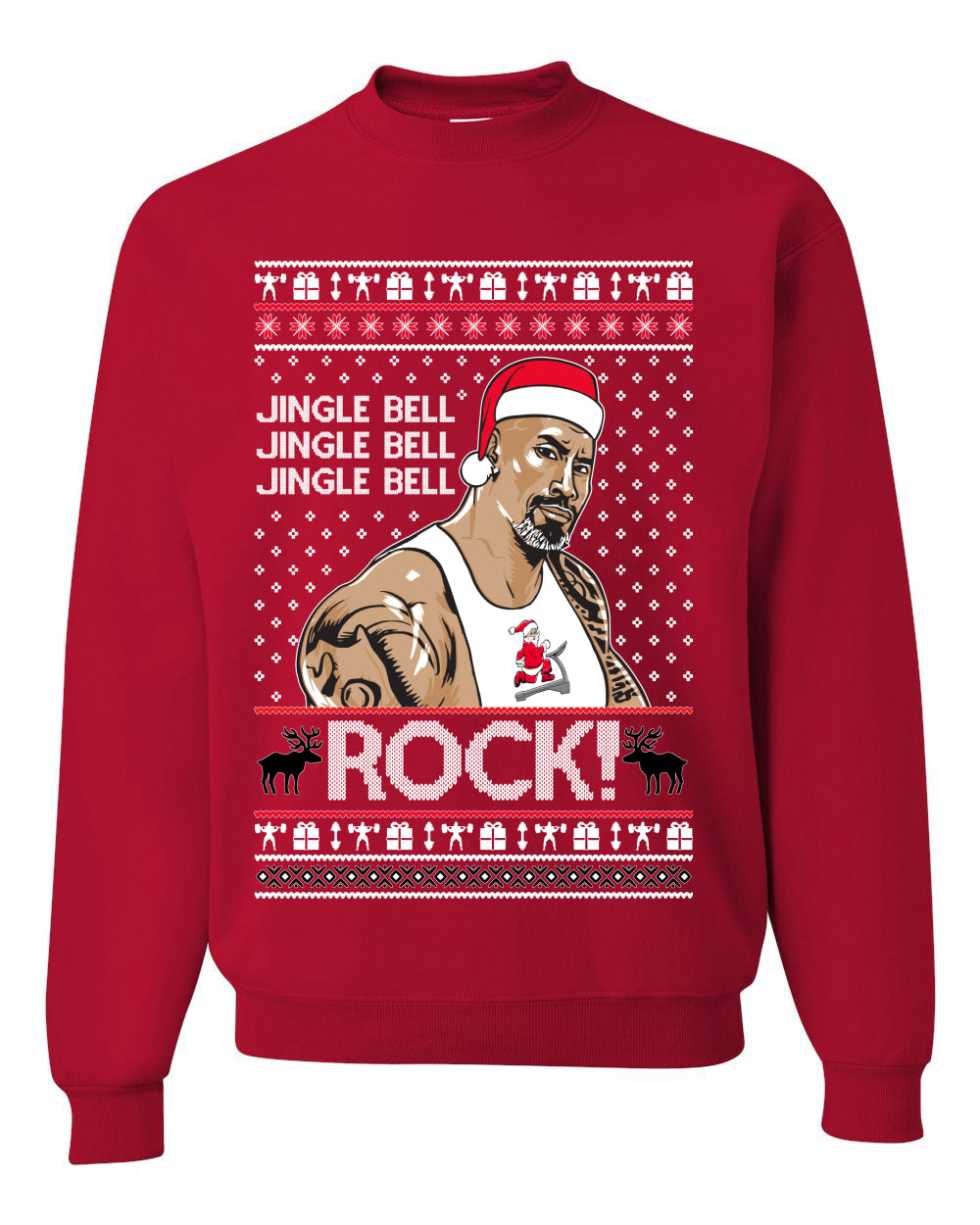 Funny The Rock Jingle Bell Rock Johnson  Ugly Christmas Sweater Unisex Crewneck Sweatshirt
