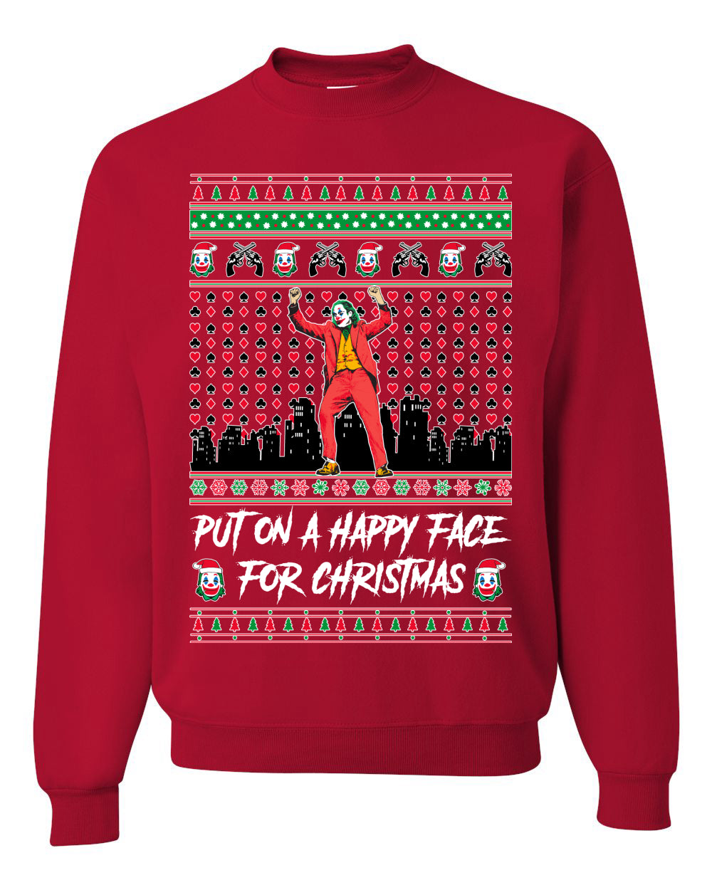 Villain Put on a Happy Face for Christmas  Ugly Christmas Sweater Unisex Crewneck Graphic Sweatshirt