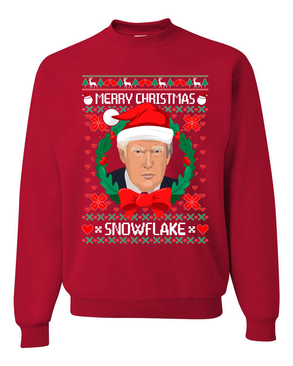 Merry Christmas Snowflake Trump Merry Ugly Christmas Sweater Unisex Crewneck Graphic Sweatshirt