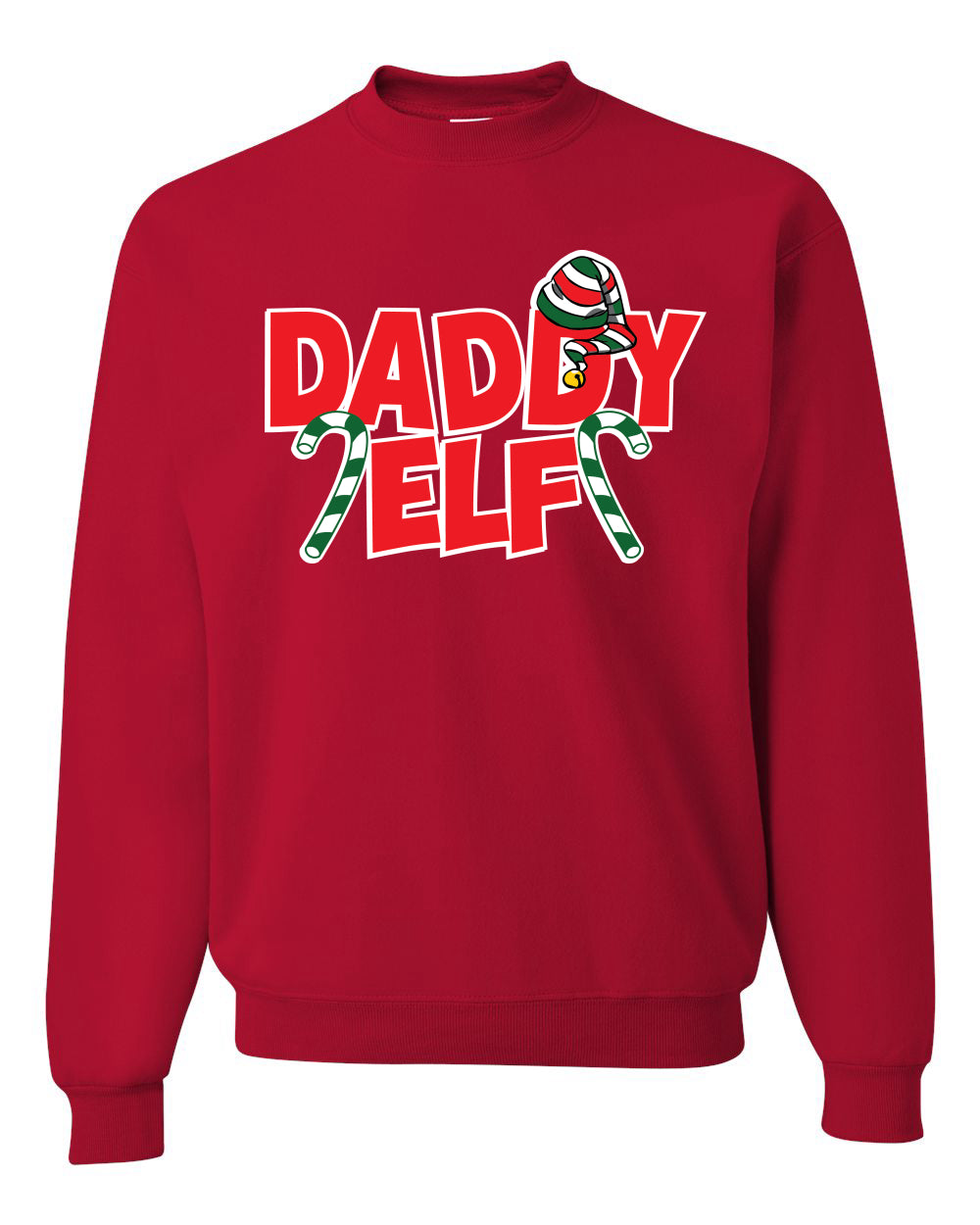 Daddy Elf Red Candy Cane Logo Merry Christmas Unisex Crewneck Graphic Sweatshirt