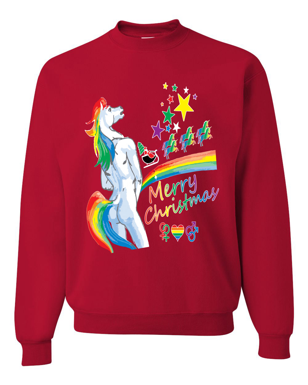Unicorn Pissing Rainbow Merry Ugly Christmas Sweater Unisex Crewneck Graphic Sweatshirt