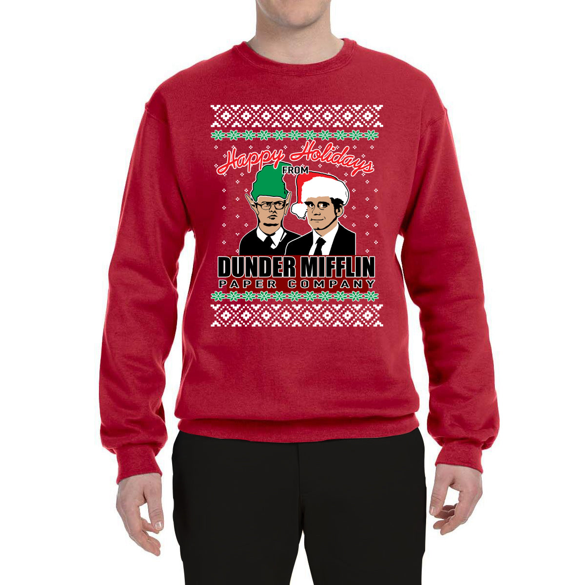 Happy Holidays From Dunder Mifflin Inc, Paper Company Mike and Dwight Ugly Christmas Sweater Unisex Crewneck Graphic Sweatshirt