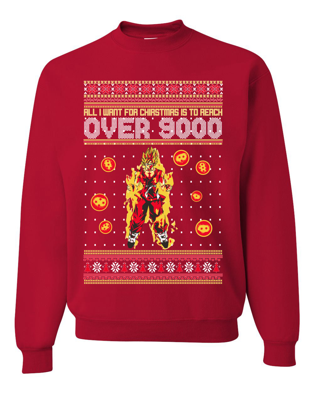 DBZ Anime Cartoon Fan Reach Over 9,000 Ugly Christmas Sweater Unisex Crewneck Sweatshirt