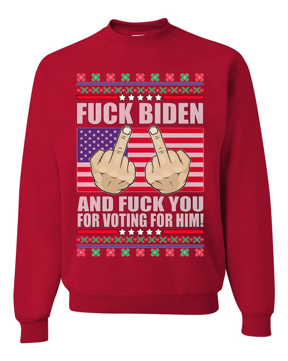 Fuck Biden and Fuck You For Voting For Him  Merry Ugly Christmas Sweater Unisex Crewneck Graphic Sweatshirt