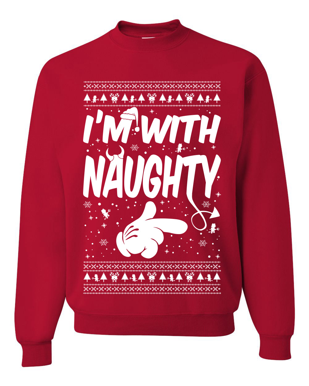 I'm With Naughty Individual Couples Ugly Christmas Sweater Unisex Crewneck Graphic Sweatshirt