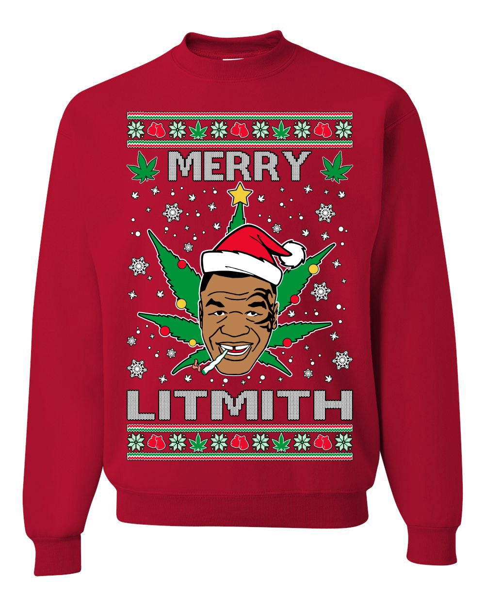 Merry Lithmith Weed Pot Leaf Join Stoner Ugly Christmas Sweater Unisex Crewneck Graphic Sweatshirt