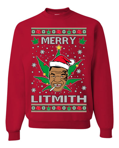 Merry Lithmith Weed Pot Leaf Join Stoner Ugly Christmas Sweater Unisex Crewneck Graphic Sweatshirt