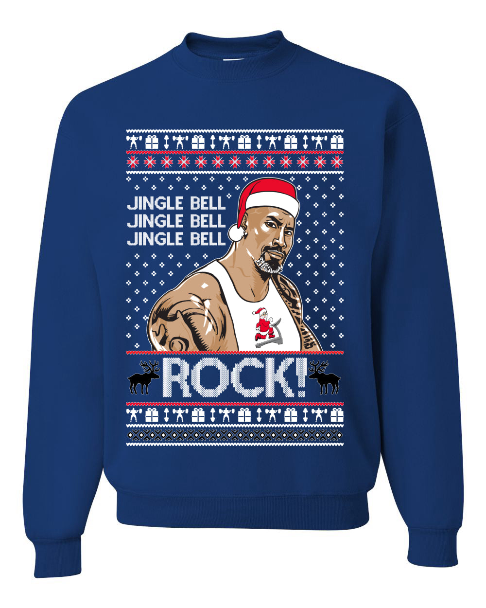Funny The Rock Jingle Bell Rock Johnson  Ugly Christmas Sweater Unisex Crewneck Sweatshirt