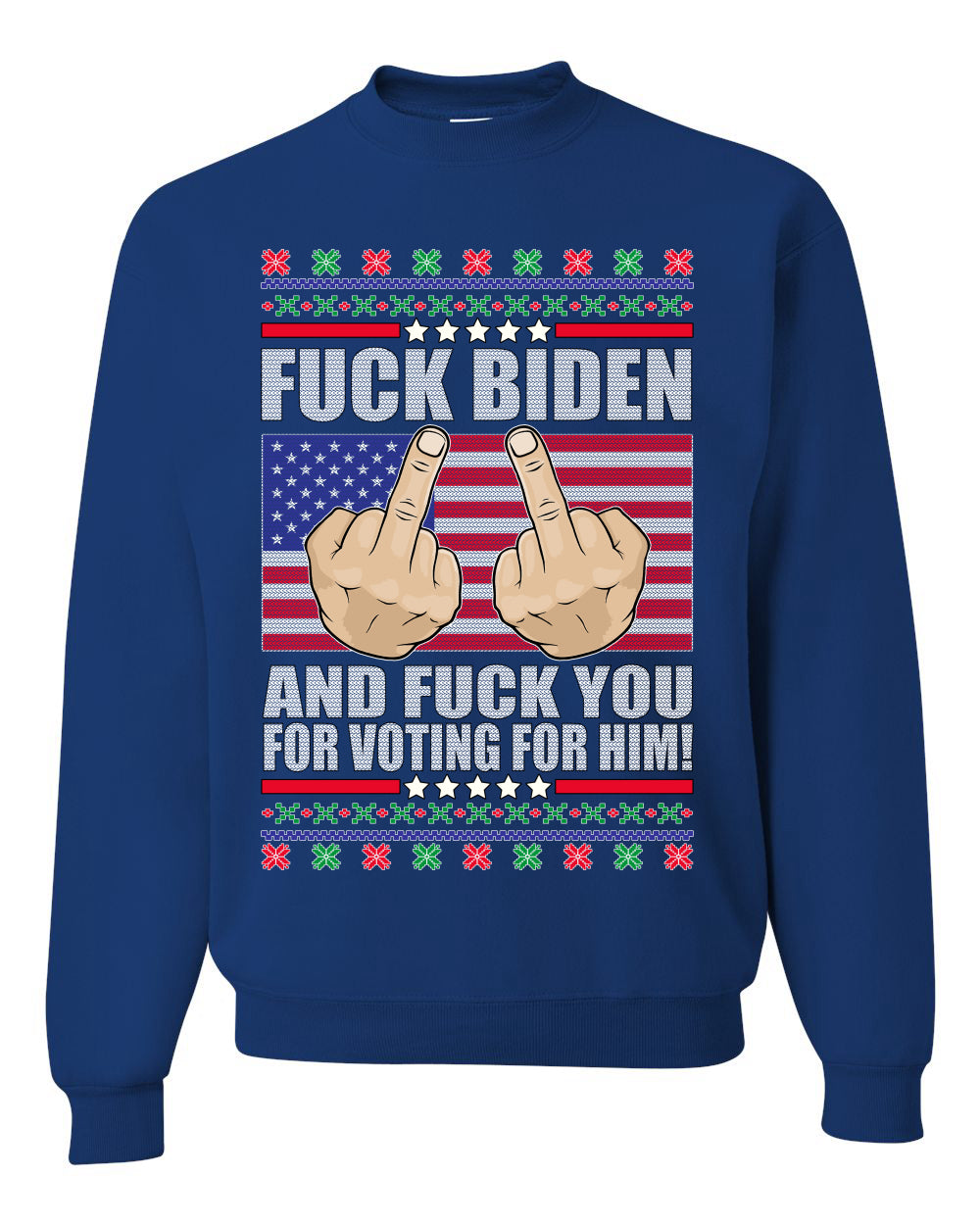 Fuck Biden and Fuck You For Voting For Him  Merry Ugly Christmas Sweater Unisex Crewneck Graphic Sweatshirt