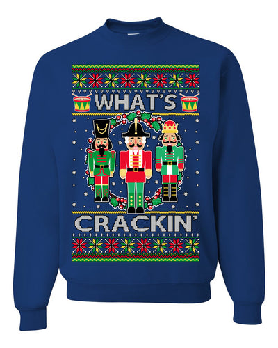 What's Crackin' Funny Nutcracker Meme Ugly Christmas Sweater Unisex Crewneck Graphic Sweatshirt
