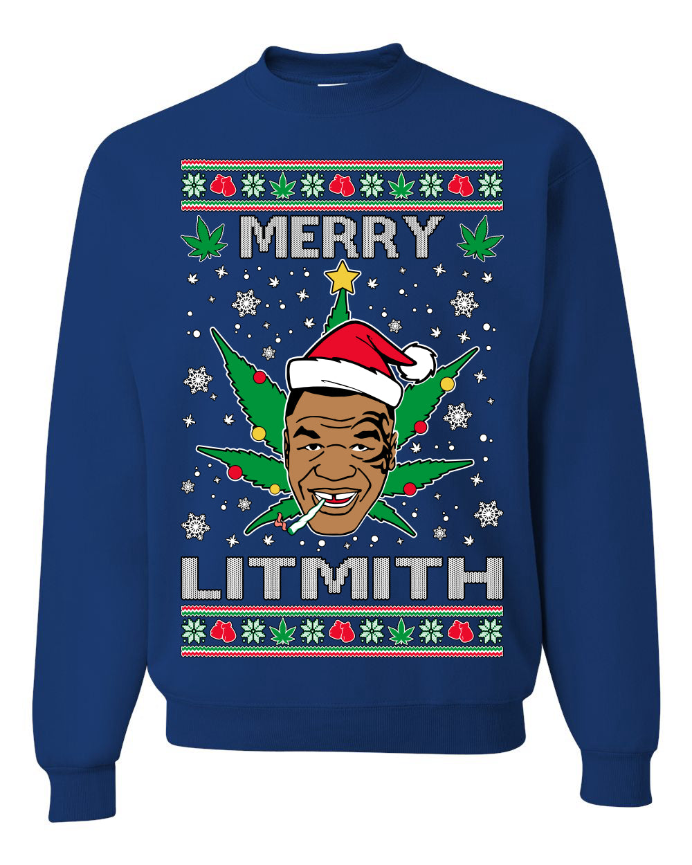 Merry Lithmith Weed Pot Leaf Join Stoner Ugly Christmas Sweater Unisex Crewneck Graphic Sweatshirt