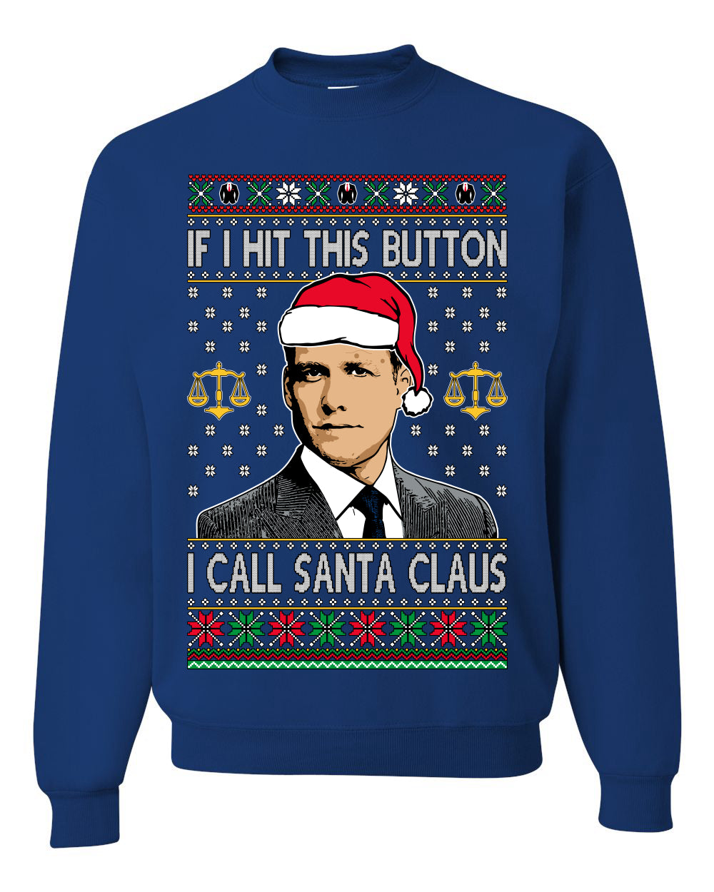 Harvey Hit This Button I Call Santa Specter TV Show Parody Ugly Christmas Sweater Unisex Crewneck Sweatshirt