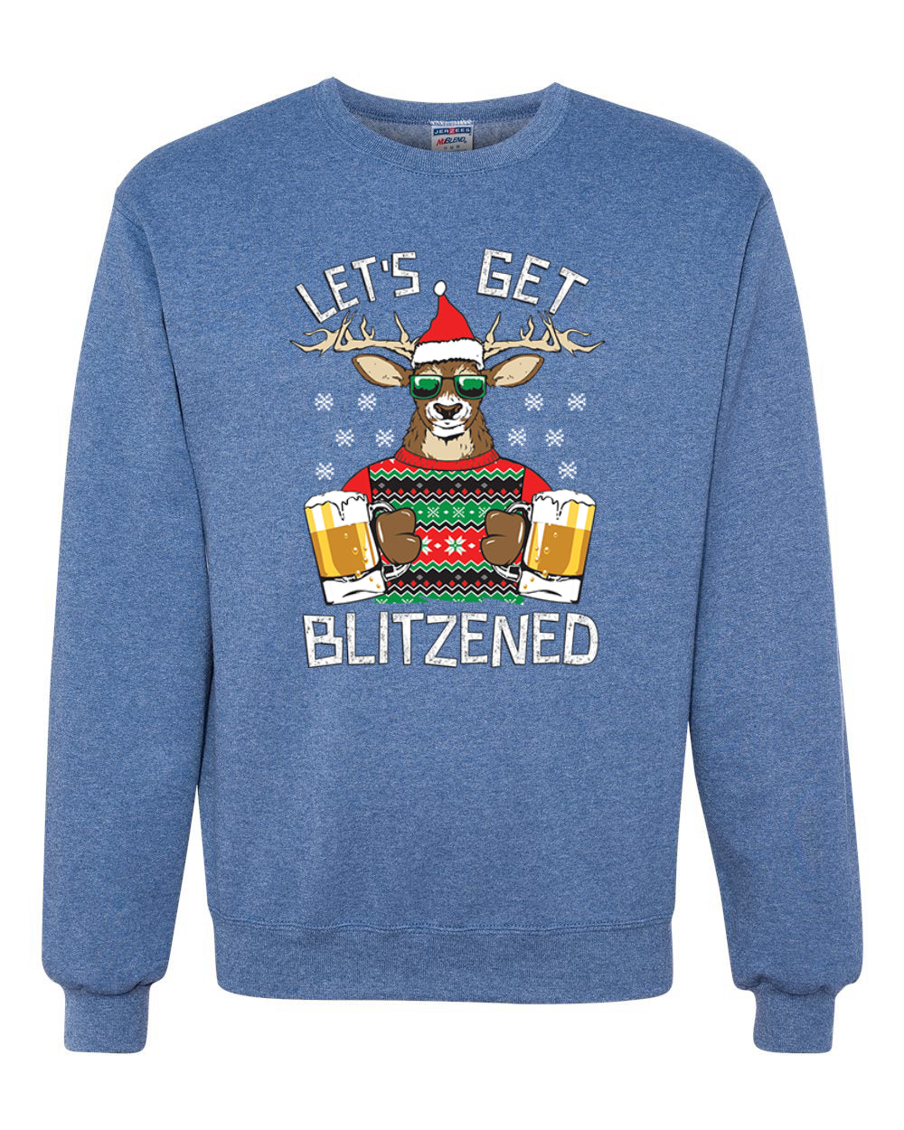 Lets Get Blitzened Deer With Beer Merry Christmas Unisex Crewneck Graphic Sweatshirt