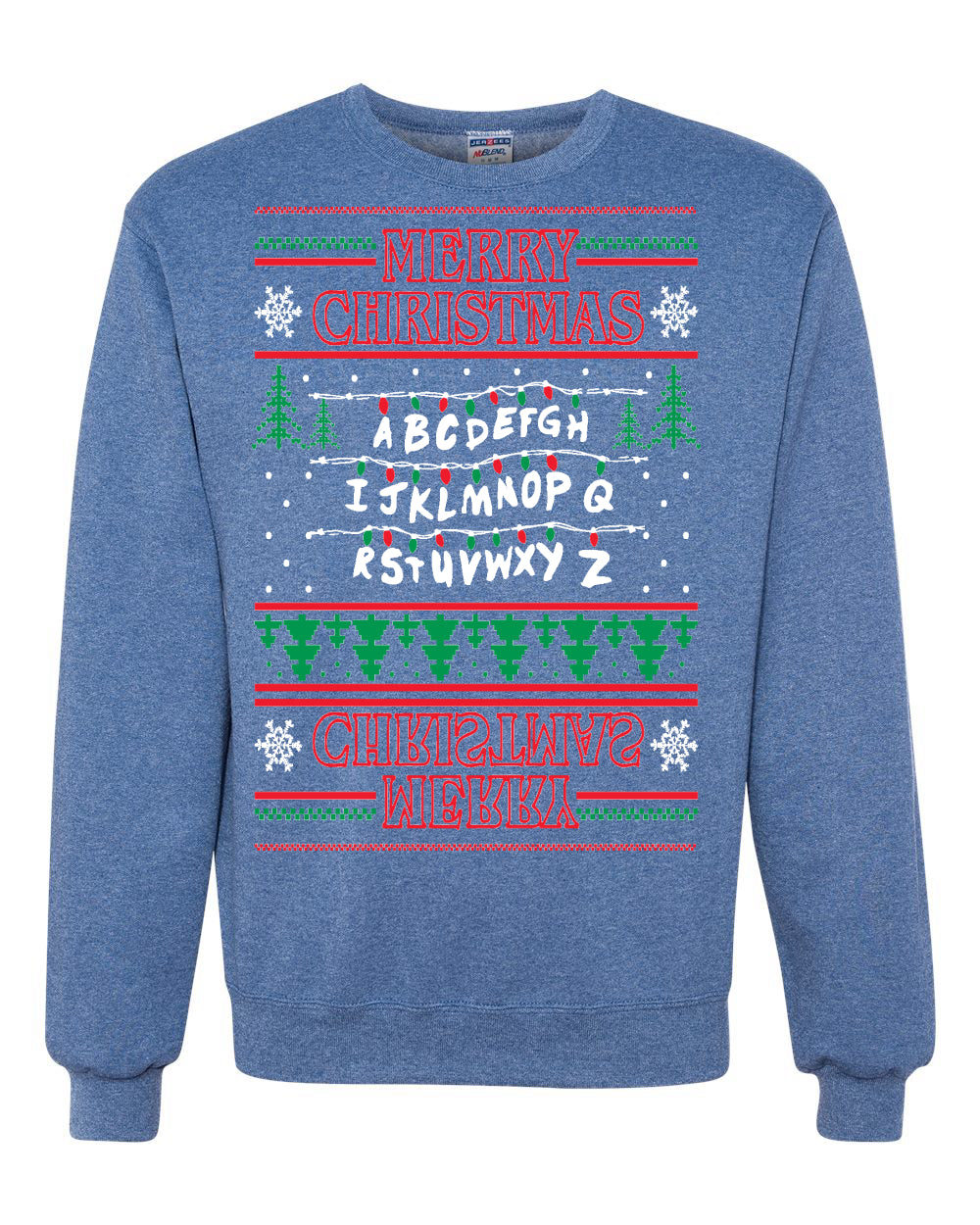 Merry Christmas Alphabet A-Z Christmas lights  Ugly Christmas Sweater Unisex Crewneck Graphic Sweatshirt