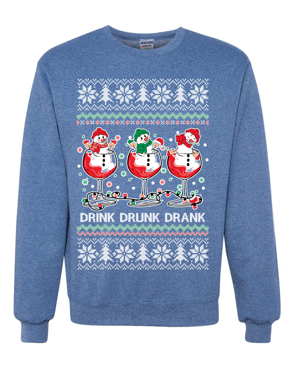 Holiday Spirits Drink Drank Drunk Snowmen Ugly Christmas Sweater Unisex Crewneck Sweatshirt