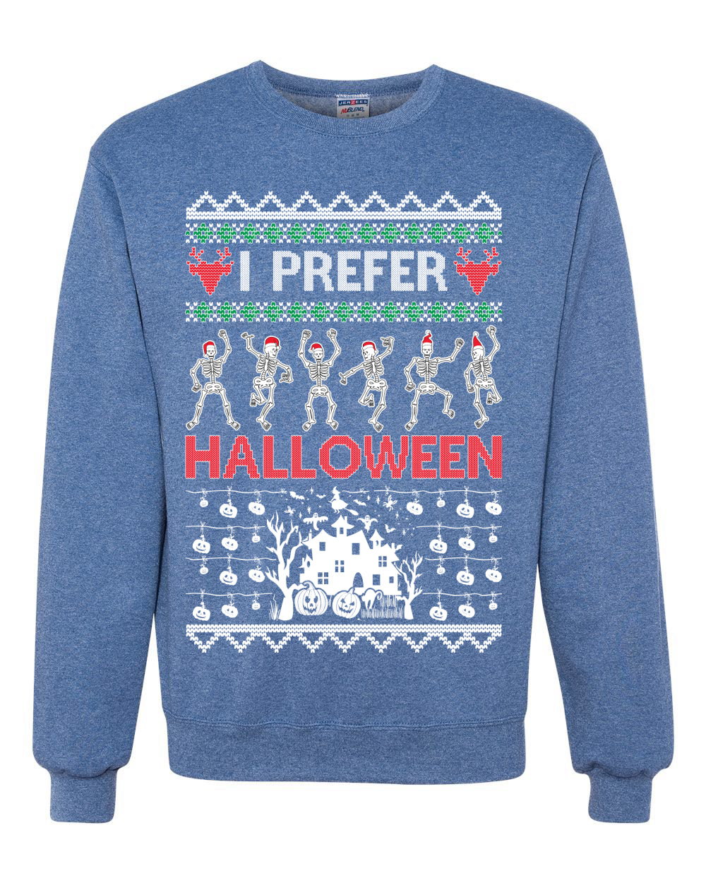 I Prefer Halloween Dancing Skeletons Ugly Christmas Sweater Unisex Crewneck Sweatshirt