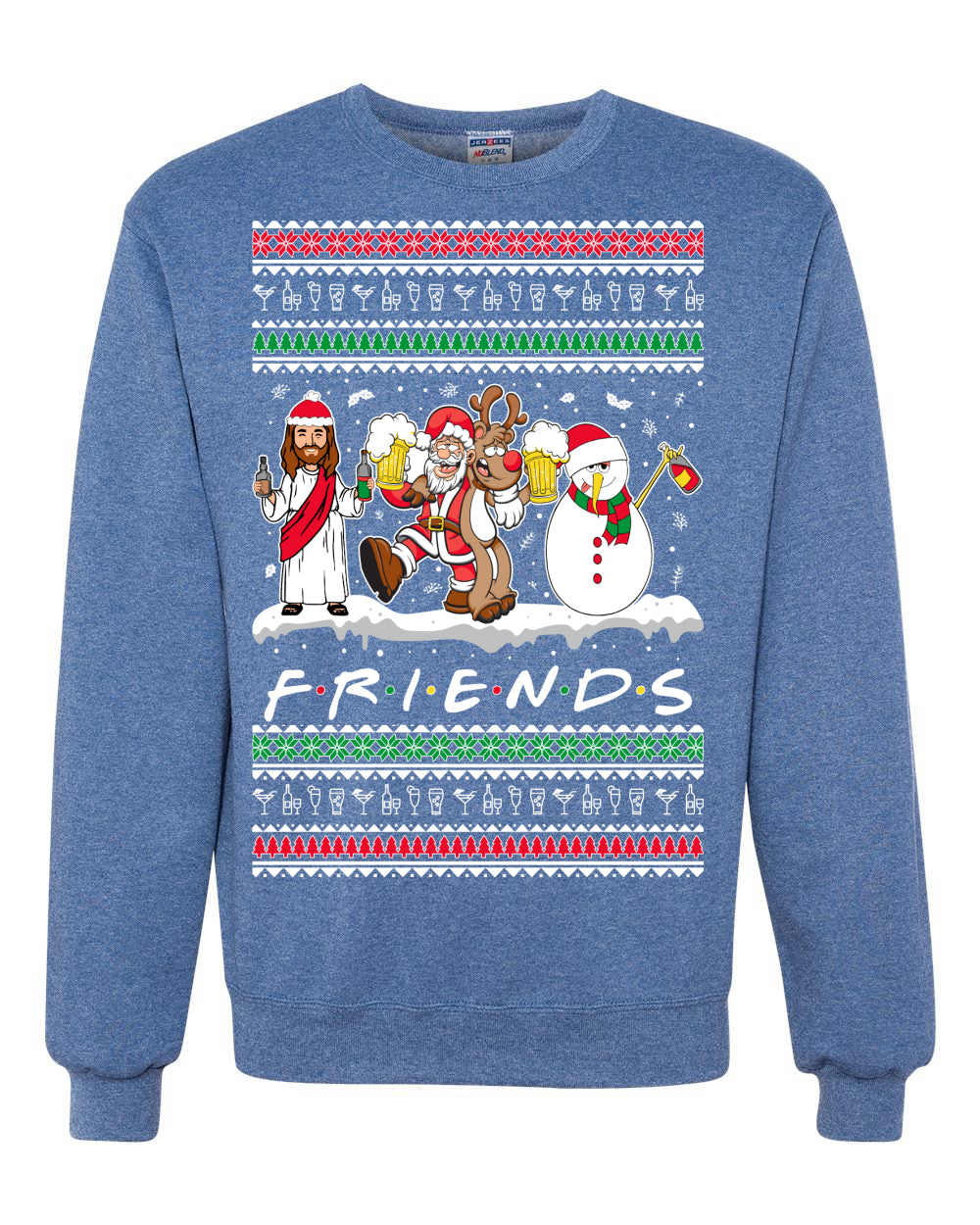 Santa Friends TV Parody Funny Characters Ugly Christmas Sweater Unisex Crewneck Graphic Sweatshirt