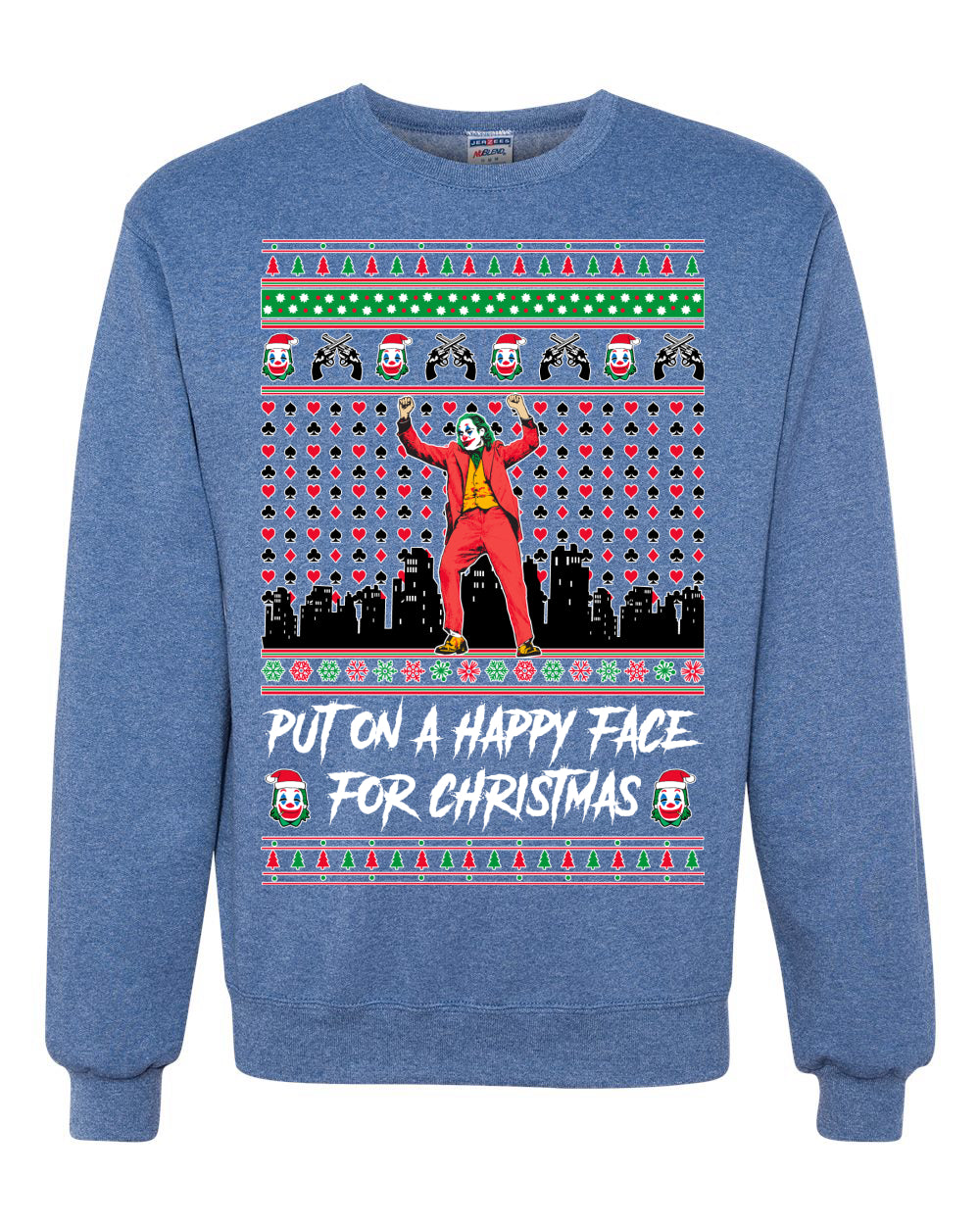 Villain Put on a Happy Face for Christmas  Ugly Christmas Sweater Unisex Crewneck Graphic Sweatshirt