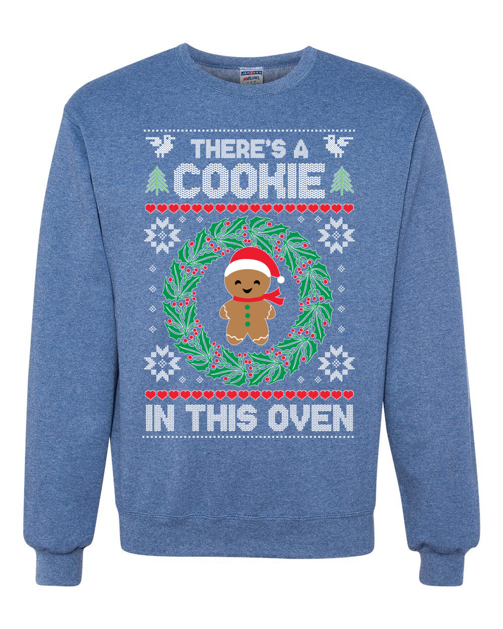 Theres a Cookie in This Oven Pregnancy Announcement Merry Ugly Christmas Sweater Unisex Crewneck Graphic Sweatshirt