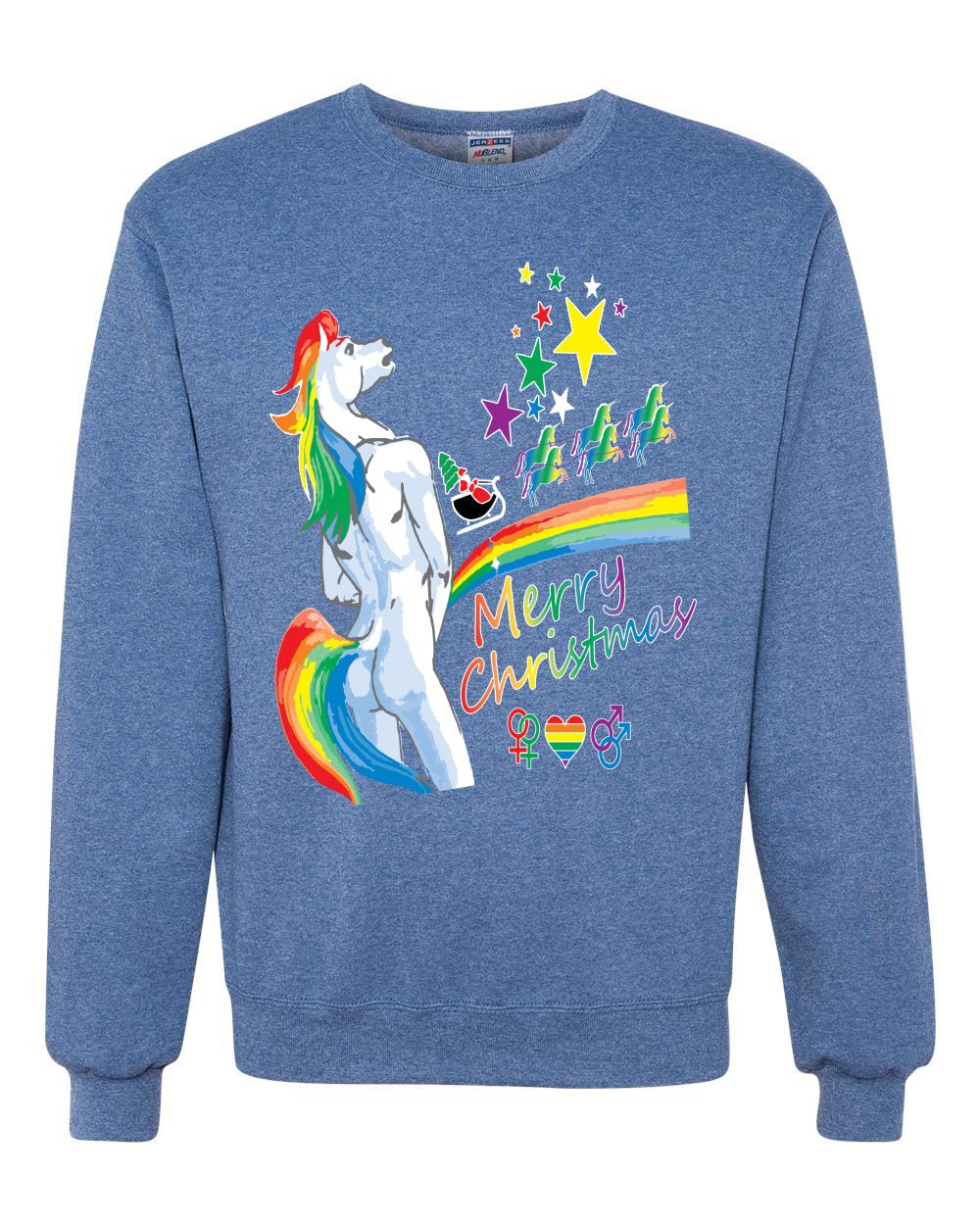 Unicorn Pissing Rainbow Merry Ugly Christmas Sweater Unisex Crewneck Graphic Sweatshirt