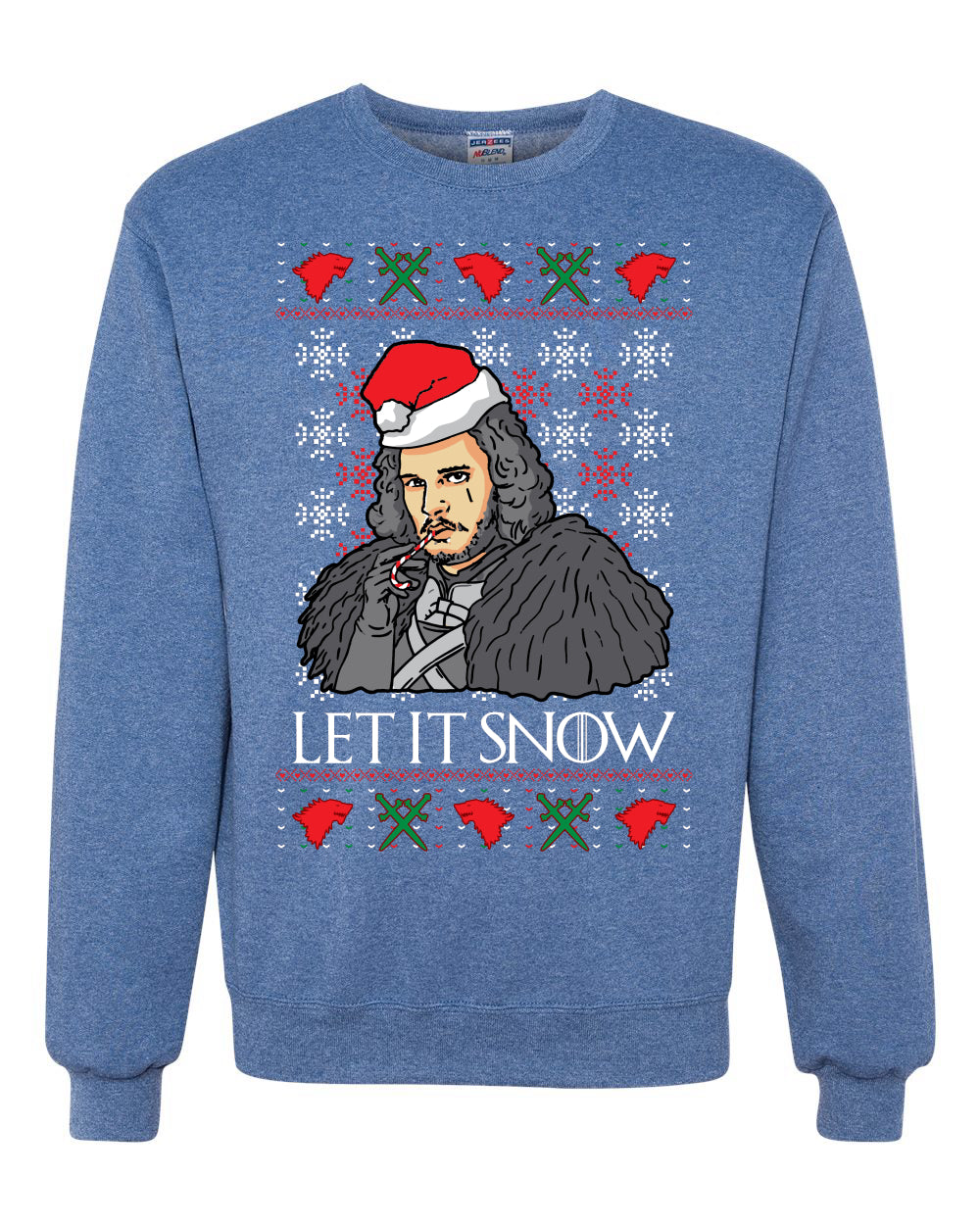 Let It Snow Jon Snow Full Color GoT Merry Ugly Christmas Sweater Unisex Crewneck Graphic Sweatshirt