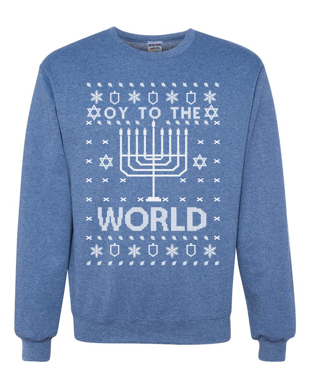 Oy to The World | Jewish Christmas Menorah Merry Ugly Christmas Sweater Unisex Crewneck Graphic Sweatshirt