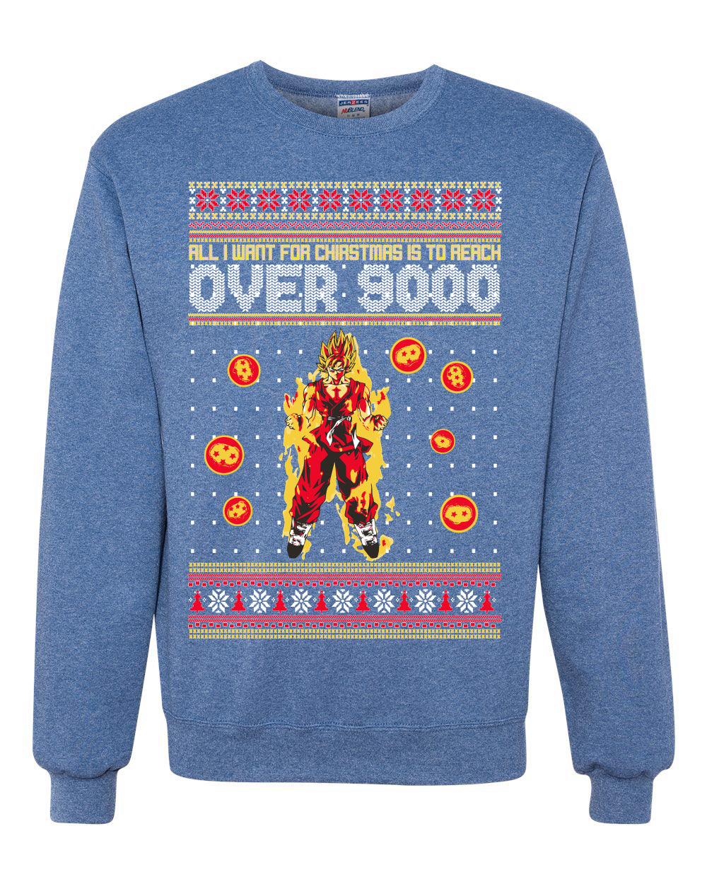 DBZ Anime Cartoon Fan Reach Over 9,000 Ugly Christmas Sweater Unisex Crewneck Sweatshirt