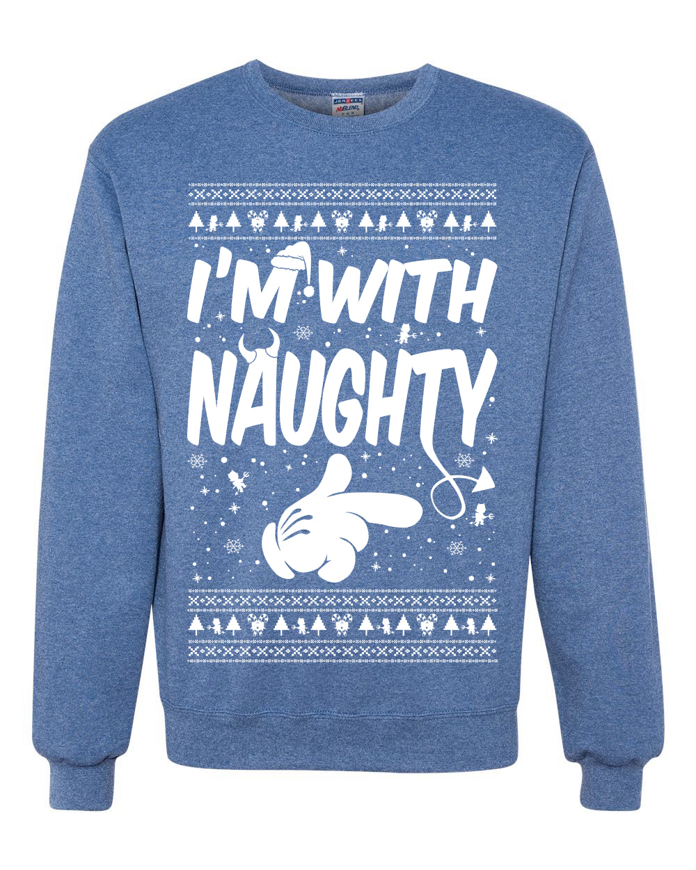 I'm With Naughty Individual Couples Ugly Christmas Sweater Unisex Crewneck Graphic Sweatshirt