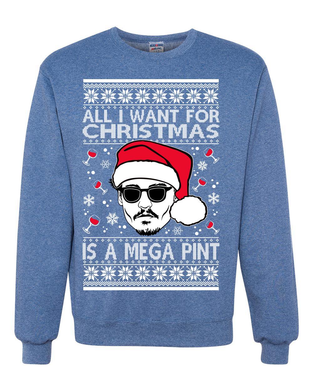 Johnny D All I Want For Christmas is a Mega Ugly Christmas Sweater Unisex Crewneck Sweatshirt