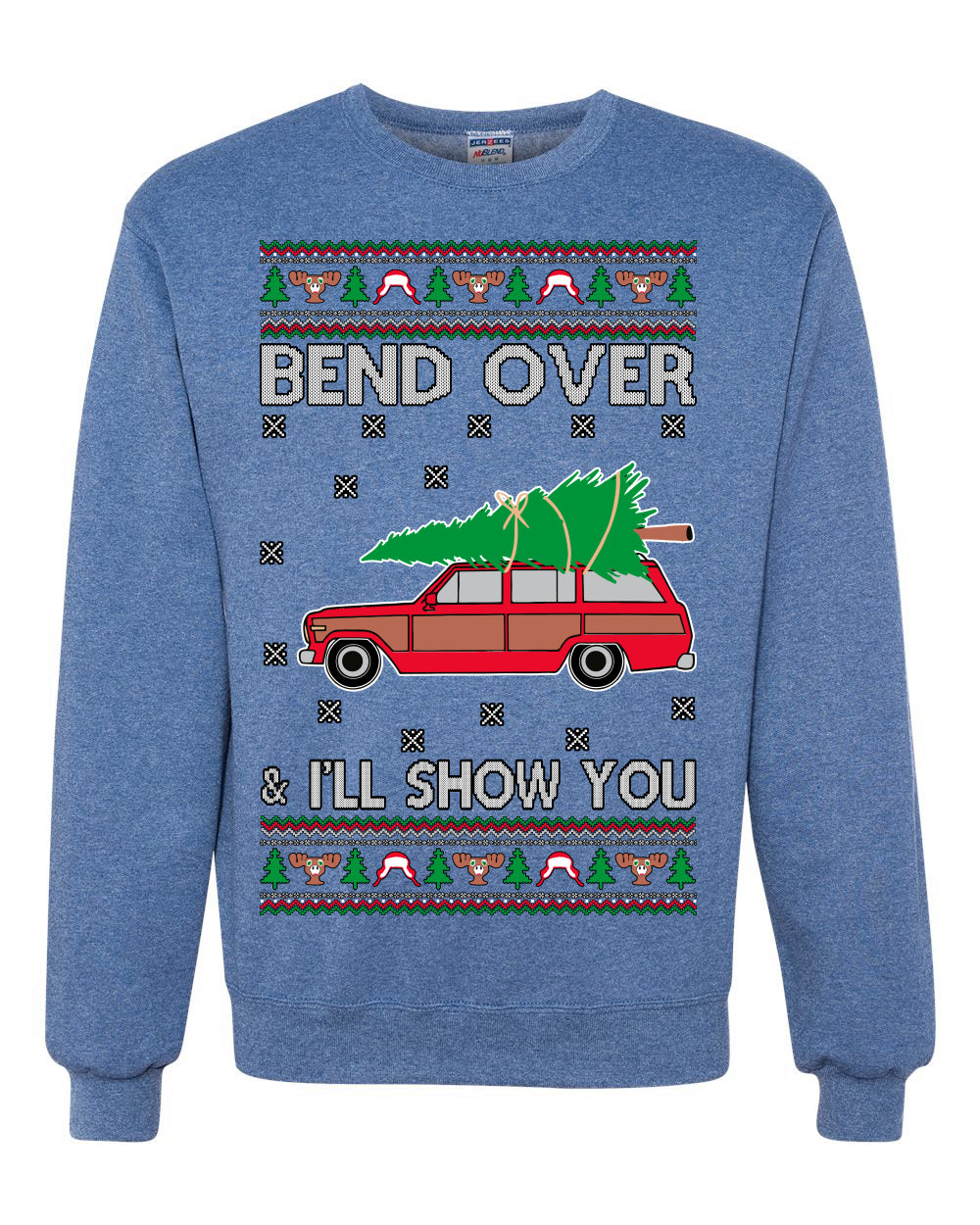 Bend Over & I'll Show You Colored Ugly Christmas Sweater Unisex Crewneck Sweatshirt