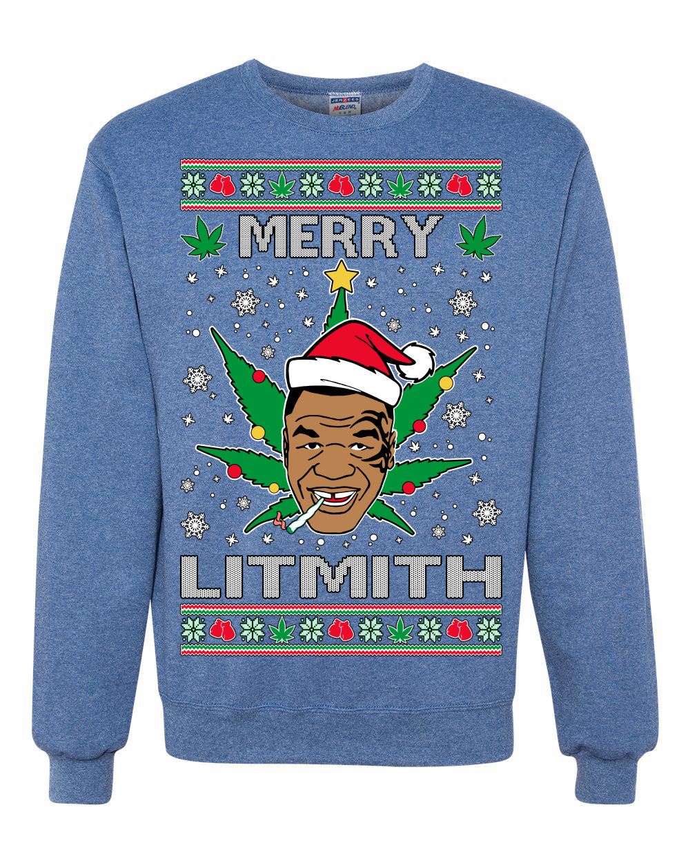 Merry Lithmith Weed Pot Leaf Join Stoner Ugly Christmas Sweater Unisex Crewneck Graphic Sweatshirt