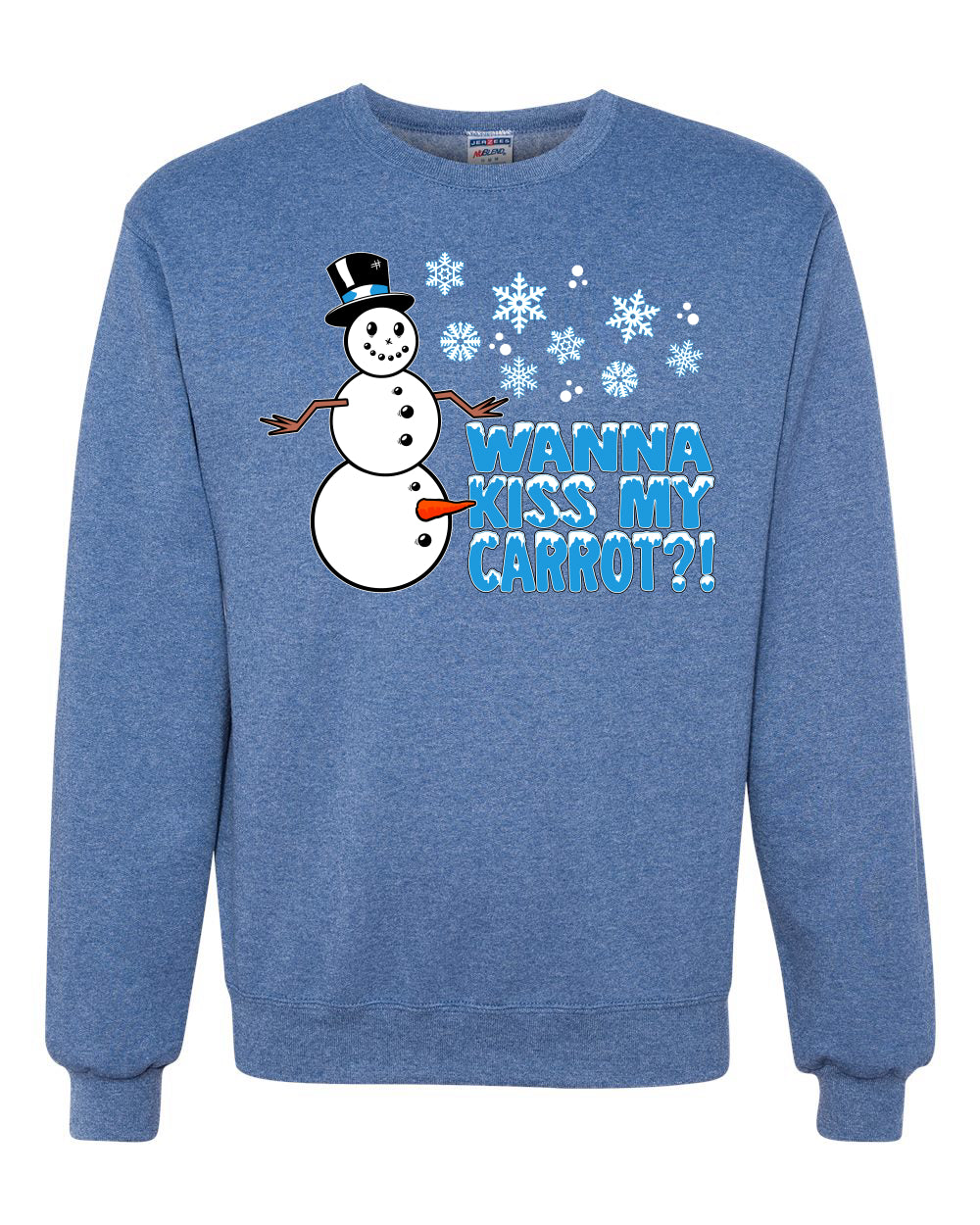 Snowman Dick Joke Wanna Kiss My Carrot Snowflakes Ugly Christmas Sweater Unisex Crewneck Graphic Sweatshirt
