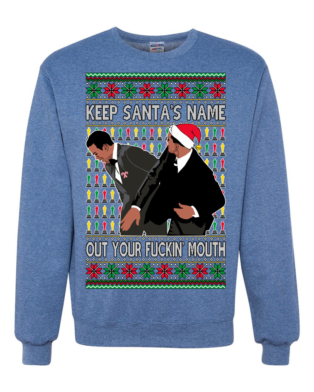 Will Slapping Chris Wife Joke Award Show Meme Parody  Ugly Christmas Sweater Unisex Crewneck Graphic Sweatshirt