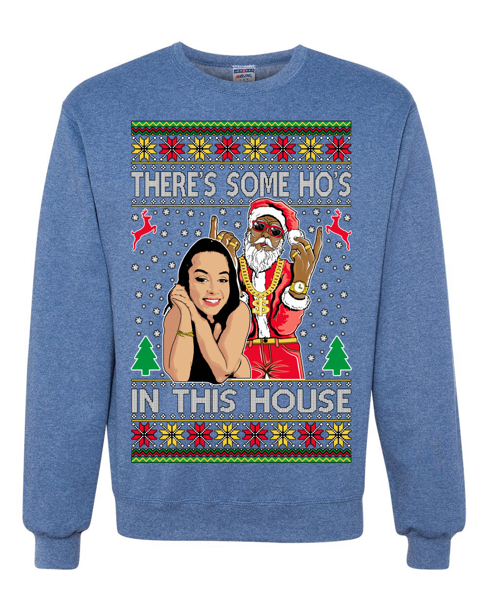 Santa the Plug Hos In This House Ugly Christmas Sweater Unisex Crewneck Sweatshirt