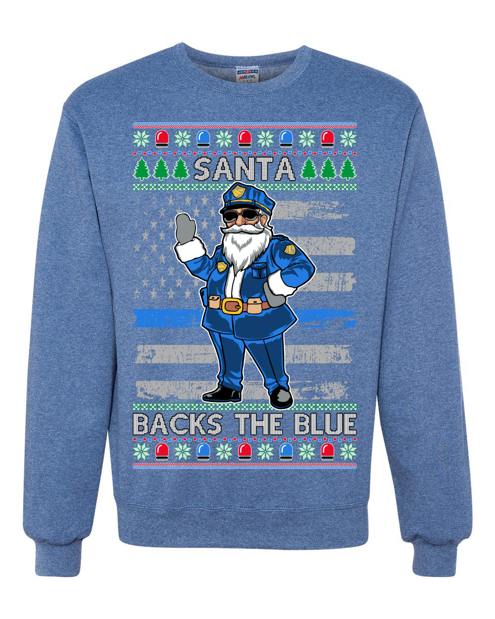 Santa Backs The Blue Pro Police Santa Claus Ugly Christmas Sweater Unisex Crewneck Sweatshirt