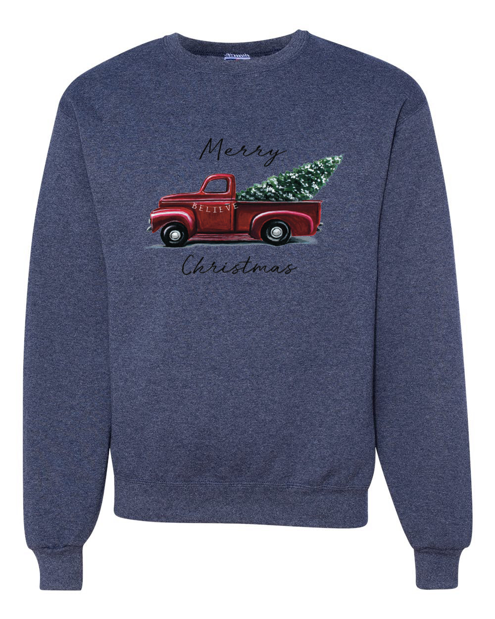 Merry Merry Christmas Red Pick up Truck Merry Christmas Unisex Crewneck Graphic Sweatshirt