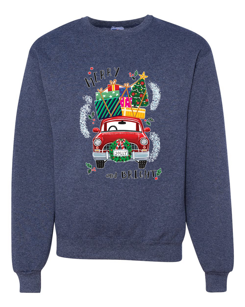 Merry and Bright Red Car Merry Christmas Unisex Crewneck Graphic Sweatshirt