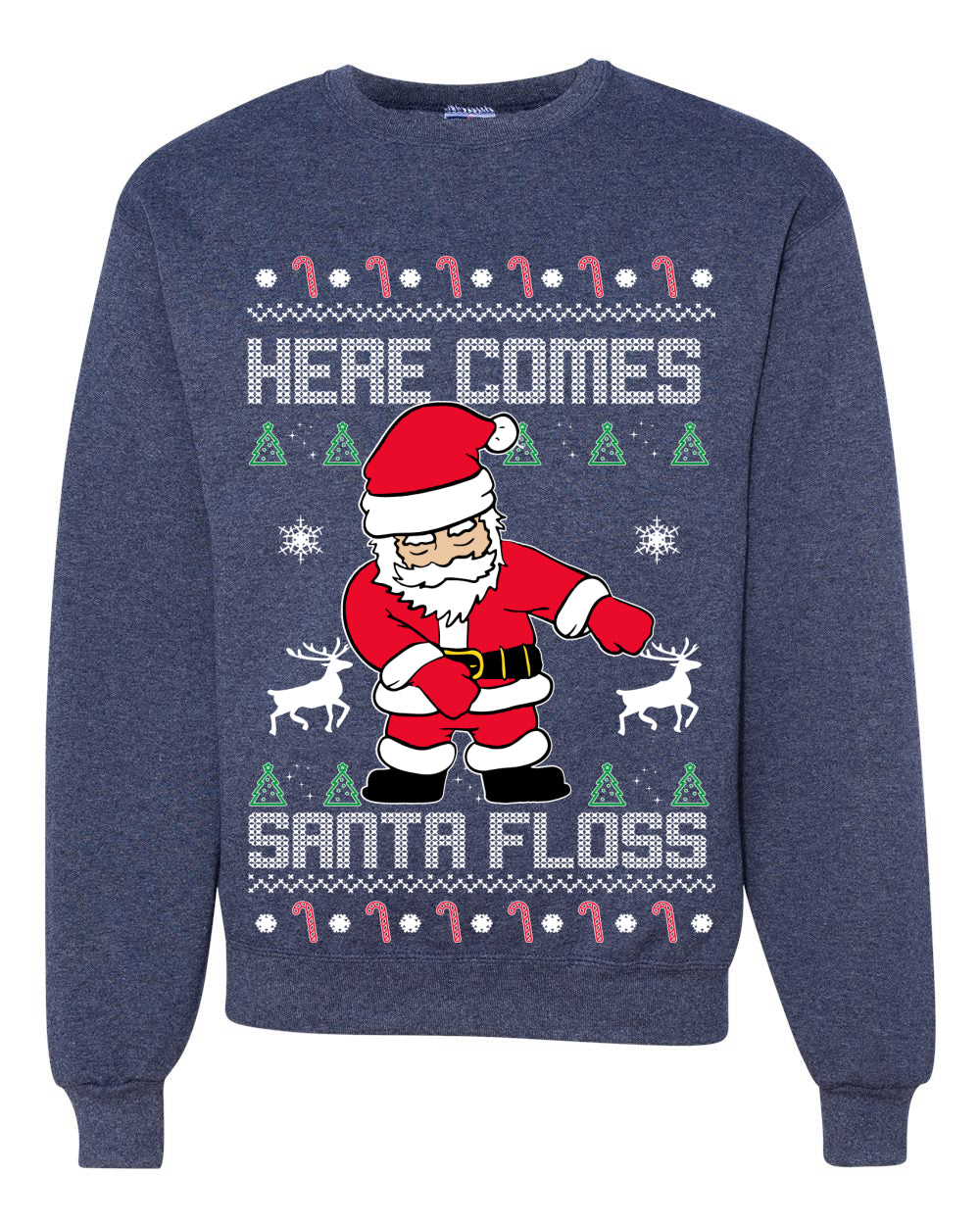 Here Comes Santa Floss Funny Dance Moves Merry Ugly Christmas Sweater Unisex Crewneck Graphic Sweatshirt