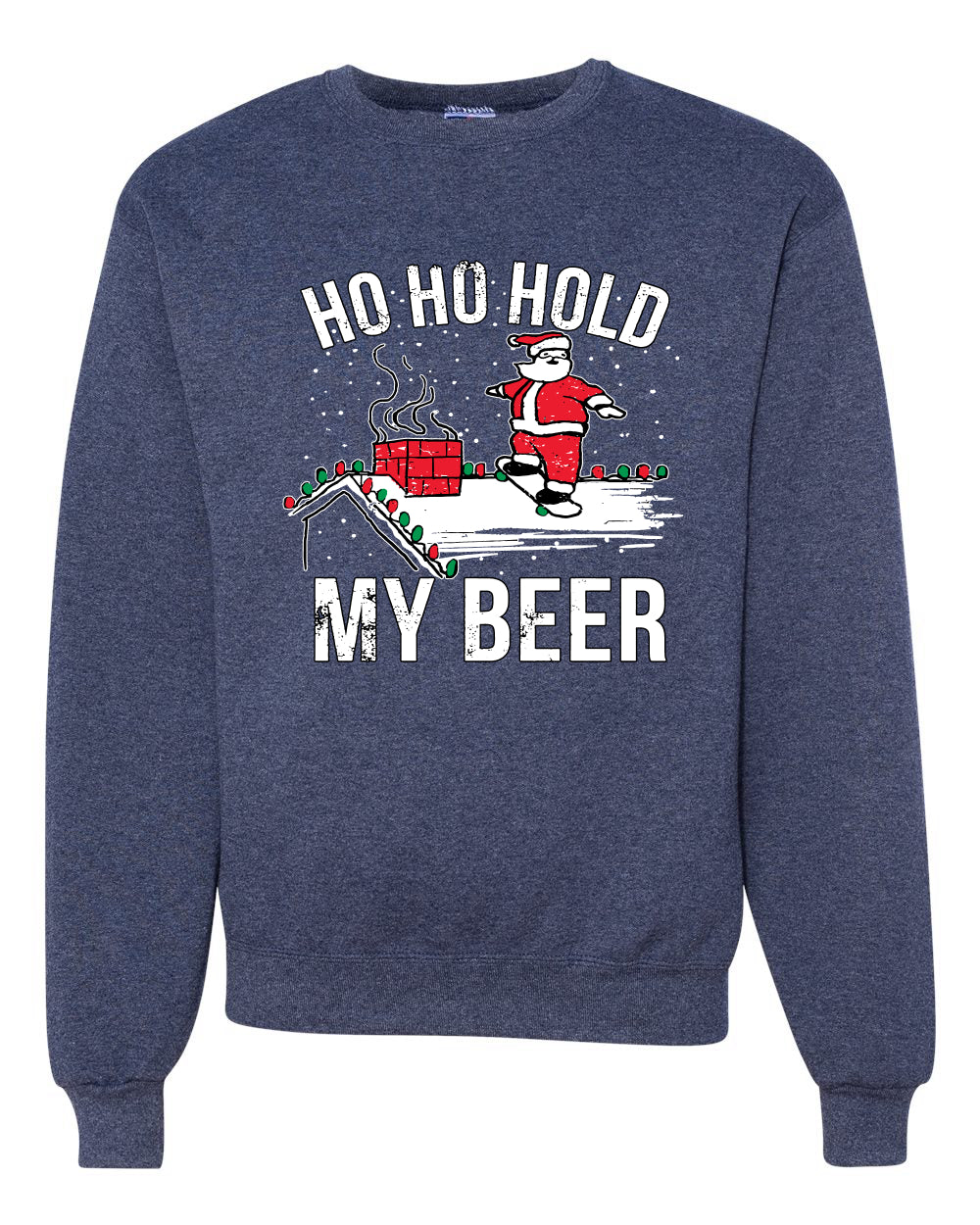 Ho Ho Hold my Beer Skateboarding Santa Merry Christmas Unisex Crewneck Graphic Sweatshirt