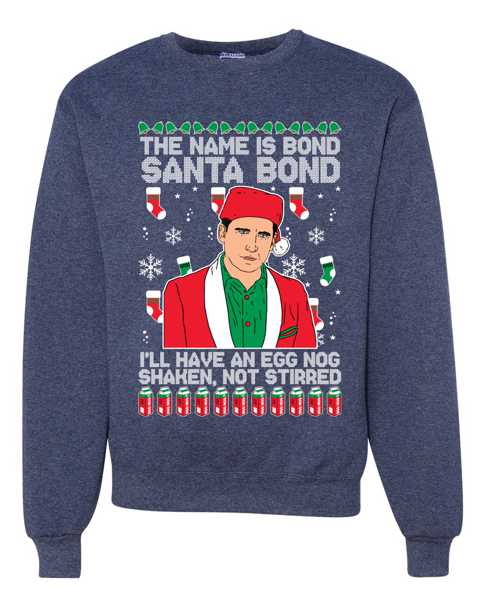 Michael Scott The Name is Bond Santa Bond Merry Ugly Christmas Sweater Unisex Crewneck Graphic Sweatshirt