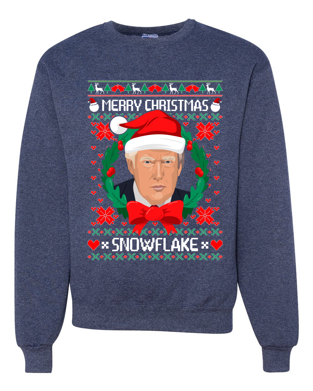 Merry Christmas Snowflake Trump Merry Ugly Christmas Sweater Unisex Crewneck Graphic Sweatshirt