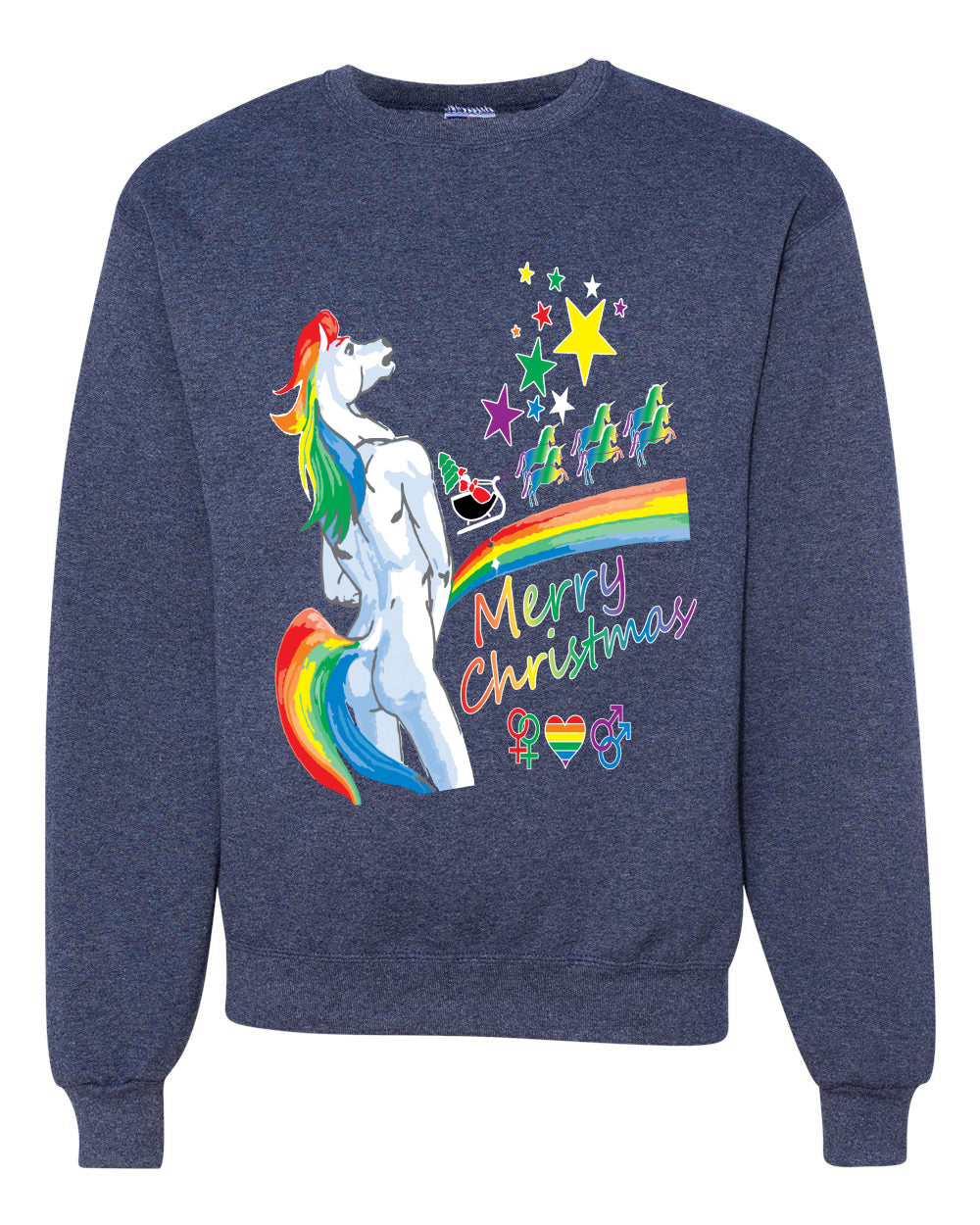 Unicorn Pissing Rainbow Merry Ugly Christmas Sweater Unisex Crewneck Graphic Sweatshirt