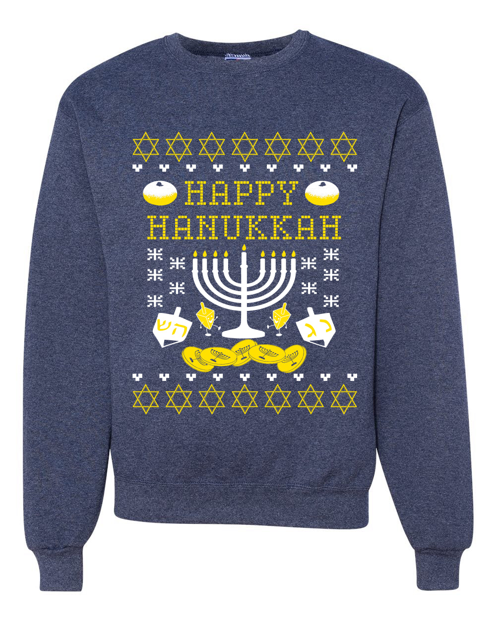 Happy Hannukah Menorah Candle Channukah Merry Ugly Christmas Sweater Unisex Crewneck Graphic Sweatshirt