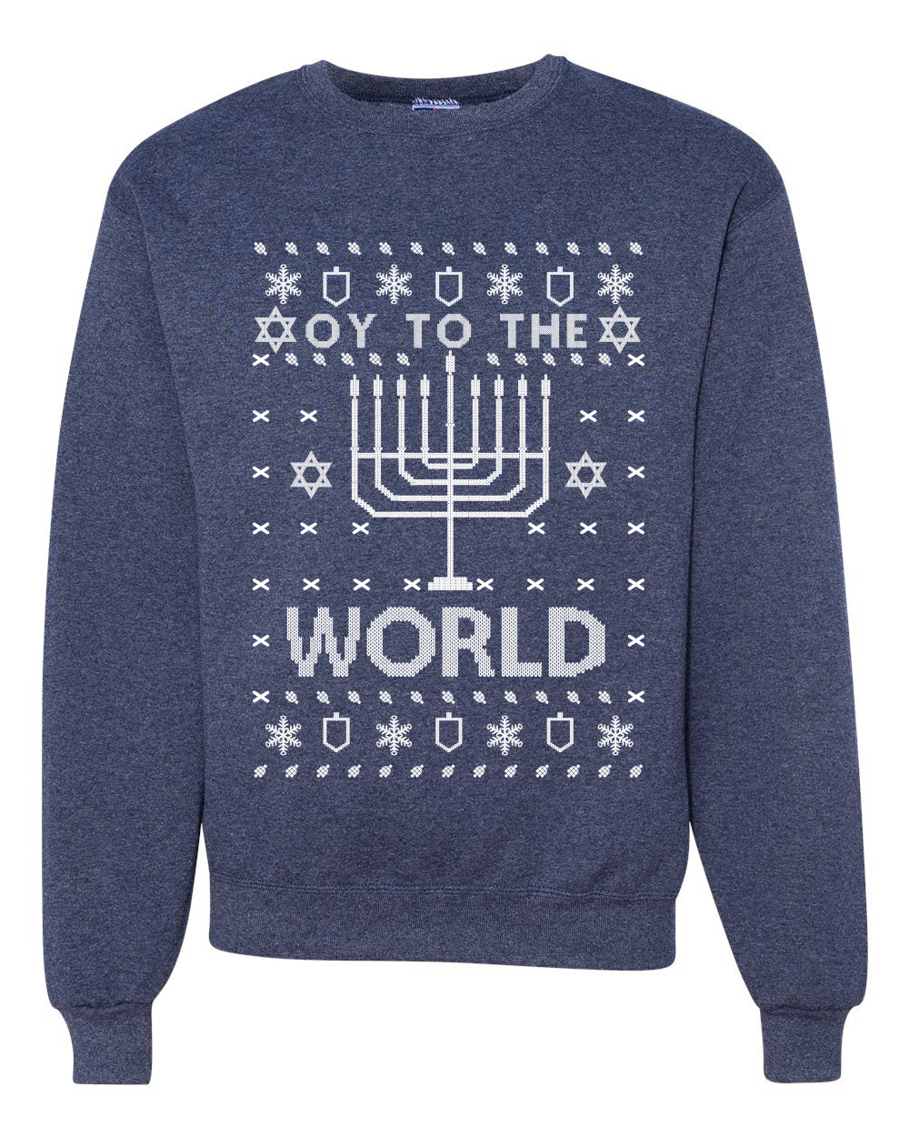 Oy to The World | Jewish Christmas Menorah Merry Ugly Christmas Sweater Unisex Crewneck Graphic Sweatshirt