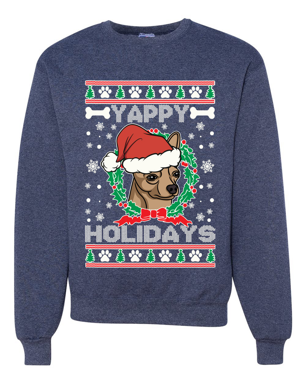 Yappy Holidays  Merry Ugly Christmas Sweater Unisex Crewneck Graphic Sweatshirt