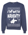 I'm With Naughty Individual Couples Ugly Christmas Sweater Unisex Crewneck Graphic Sweatshirt