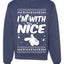I'm With Nice Individual Couples Ugly Christmas Sweater Unisex Crewneck Graphic Sweatshirt