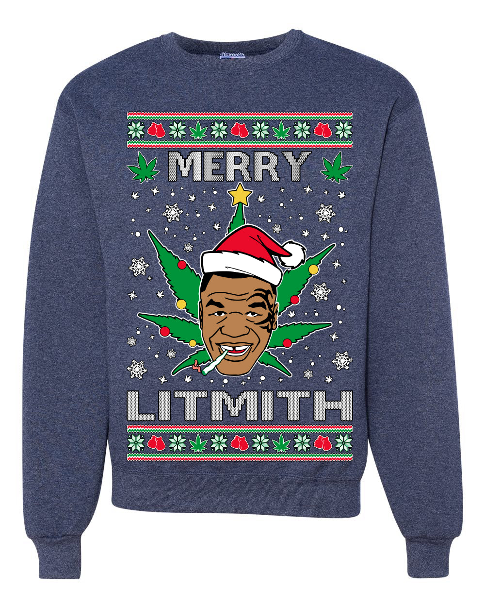 Merry Lithmith Weed Pot Leaf Join Stoner Ugly Christmas Sweater Unisex Crewneck Graphic Sweatshirt